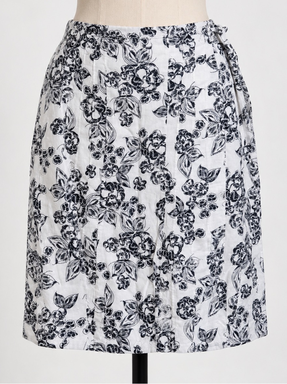 Christopher & Banks White Midi Skirt with Black Floral Print